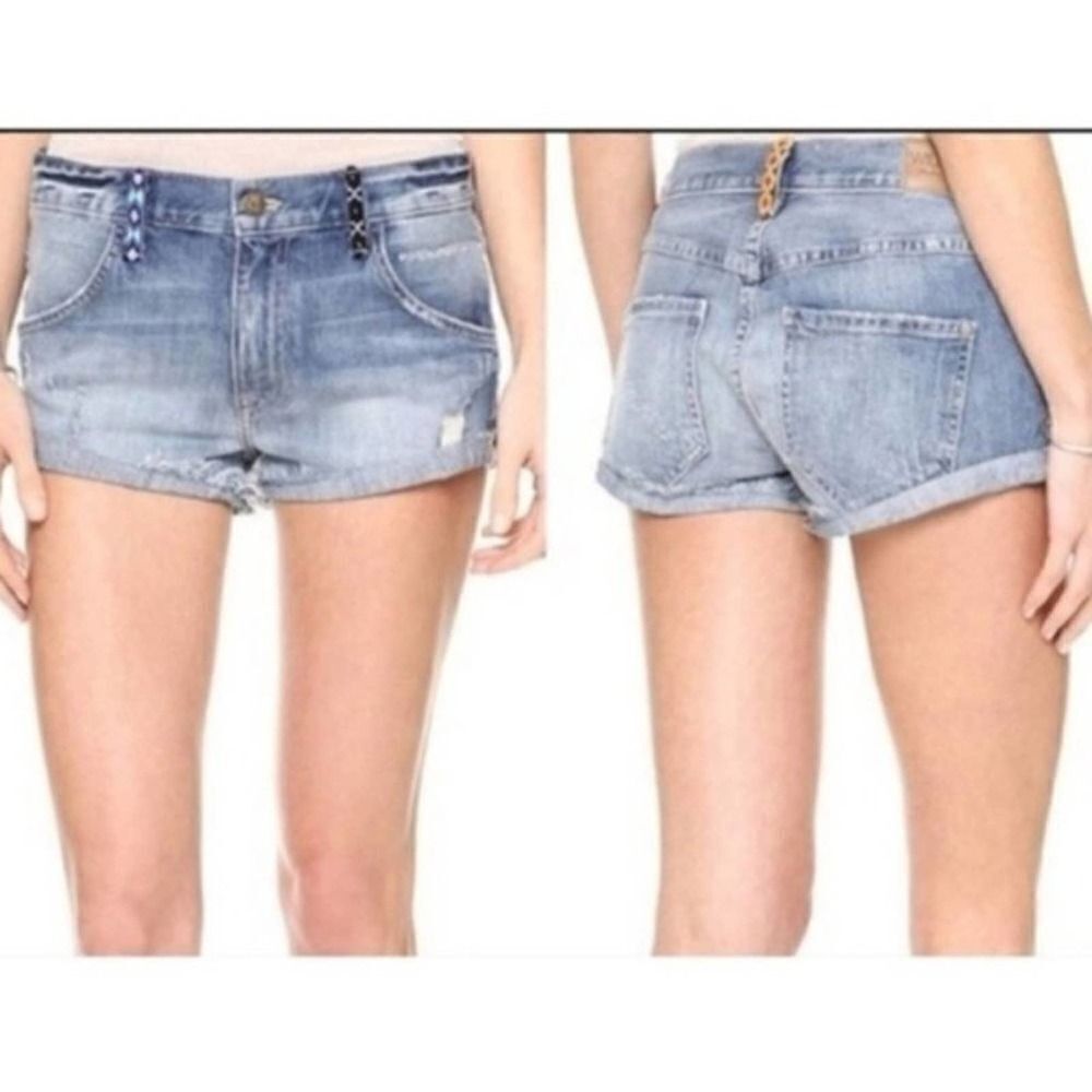 Wildfox distressed jean shorts with colorful loops boho womens 24